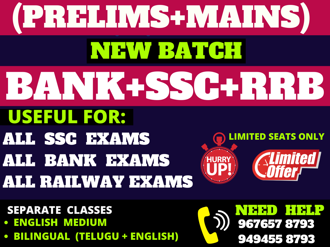 BANK+SSC+RRB COMBO PACK (PRELIMS+MAINS) COURSE| ENGLISH MEDIUM & BILINGUAL BATCH  CL05*