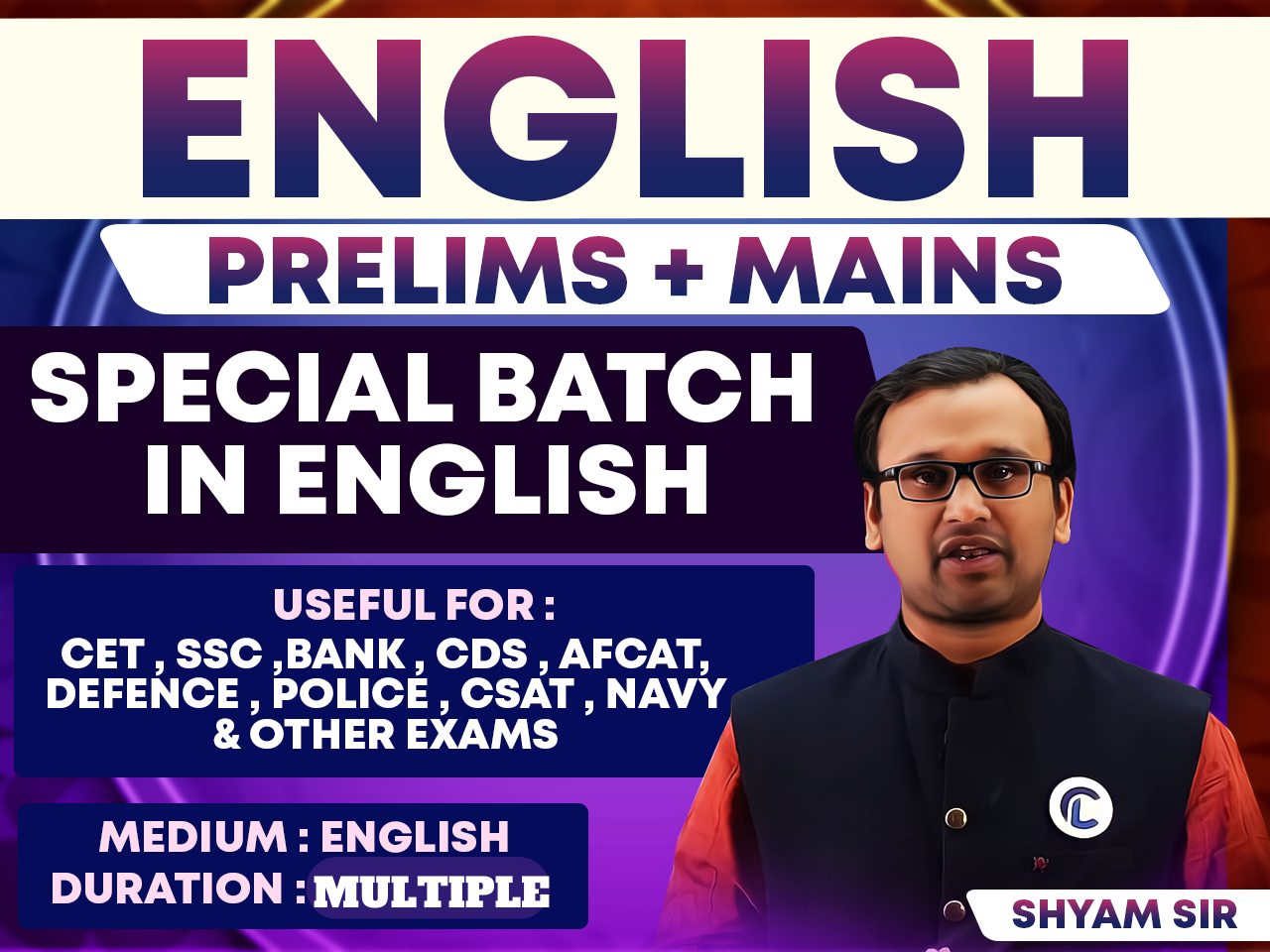 ENGLISH (PRE+MAINS) | ENGLISH MEDIUM | BASIC TO ADVANCED LEVEL BATCH | English Course | By Shyam Sir *