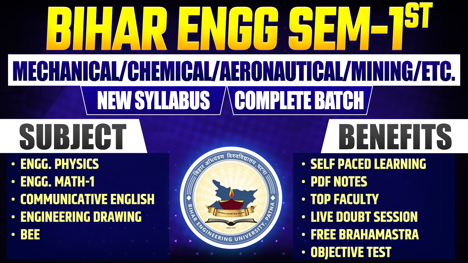 1ST SEM MECHANICAL/CHEMICAL/AERONAUTICAL/MINING/BIOMEDICAL&ROBOTICS/FIRE TECH &SAFETY/FOOD PROCESSING & PRESERVATION/LEATHER TECH/MECHATRONICS