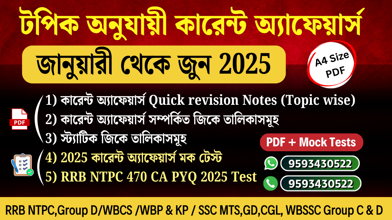 টপিক অনুযায়ী কারেন্ট অ্যাফেয়ার্স 2025 (জানুয়ারী থেকে জুন)