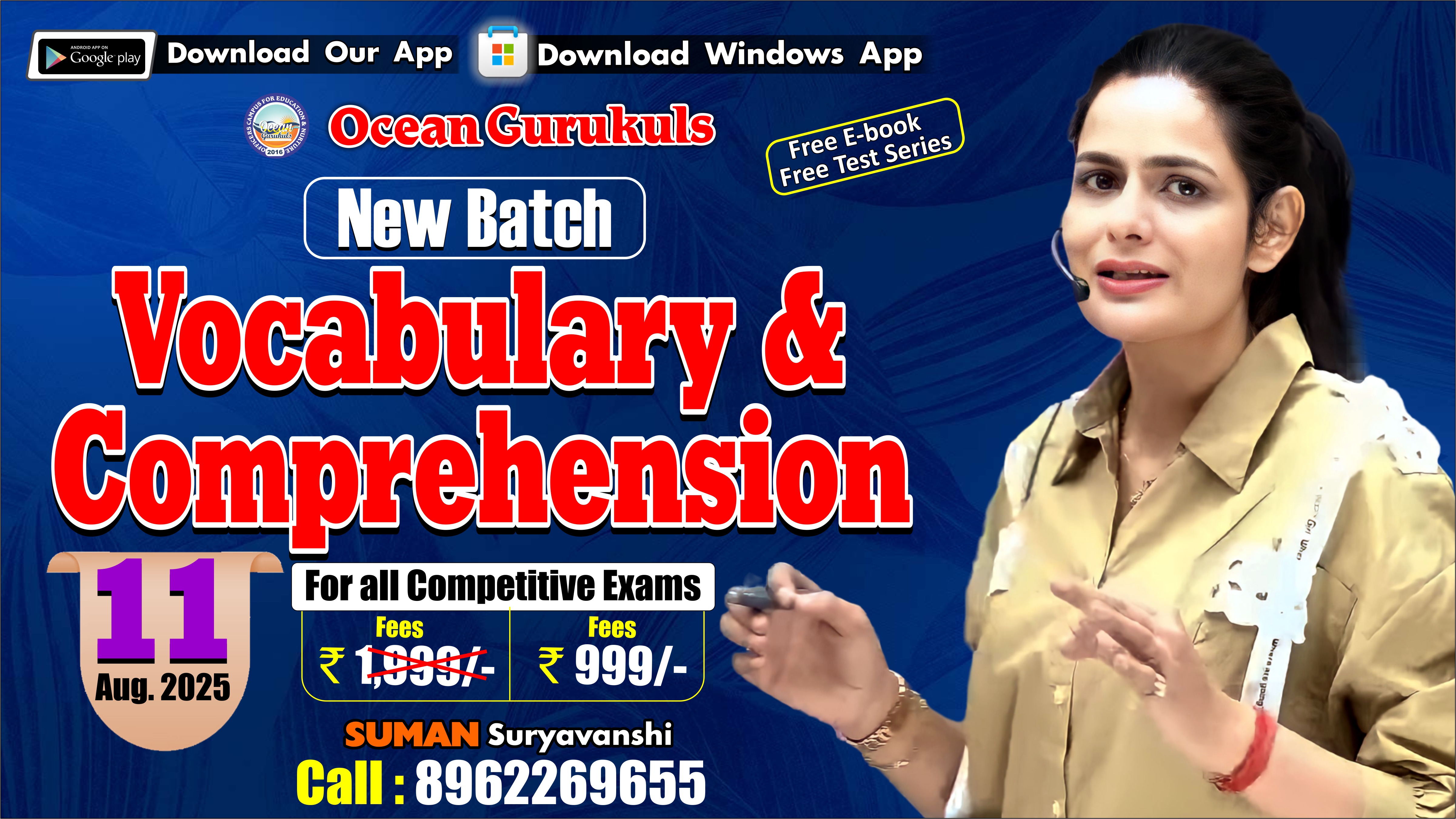 New Batch - Vocabulary And Comprehension Pdfs, Test Series, E book with Video solution (11th August 2025)