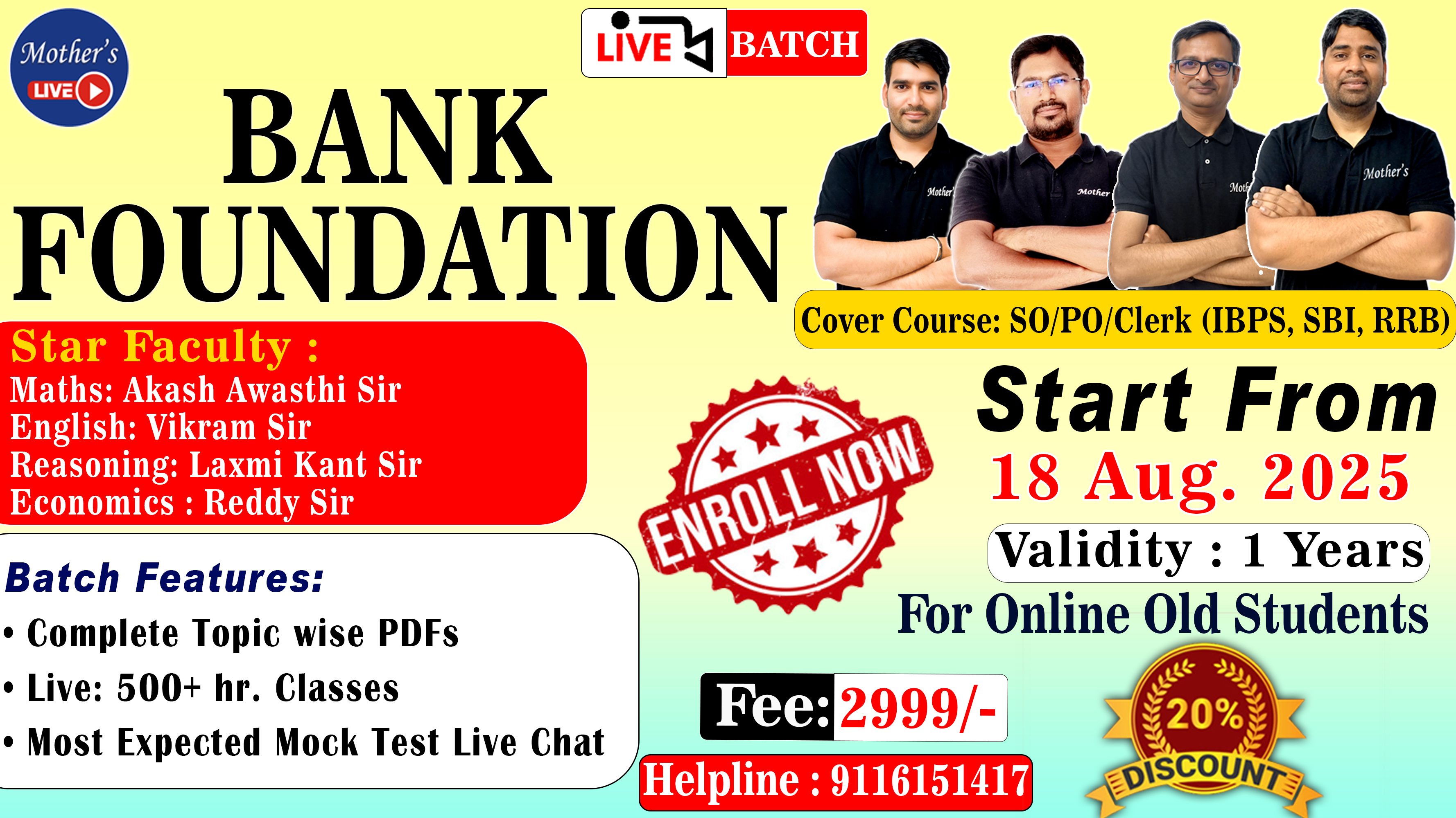 IBPS/RRB/SBI- PO/Clerk Foundation (Live ) for All Bank & Other PSU Exam 18 Aug 2025