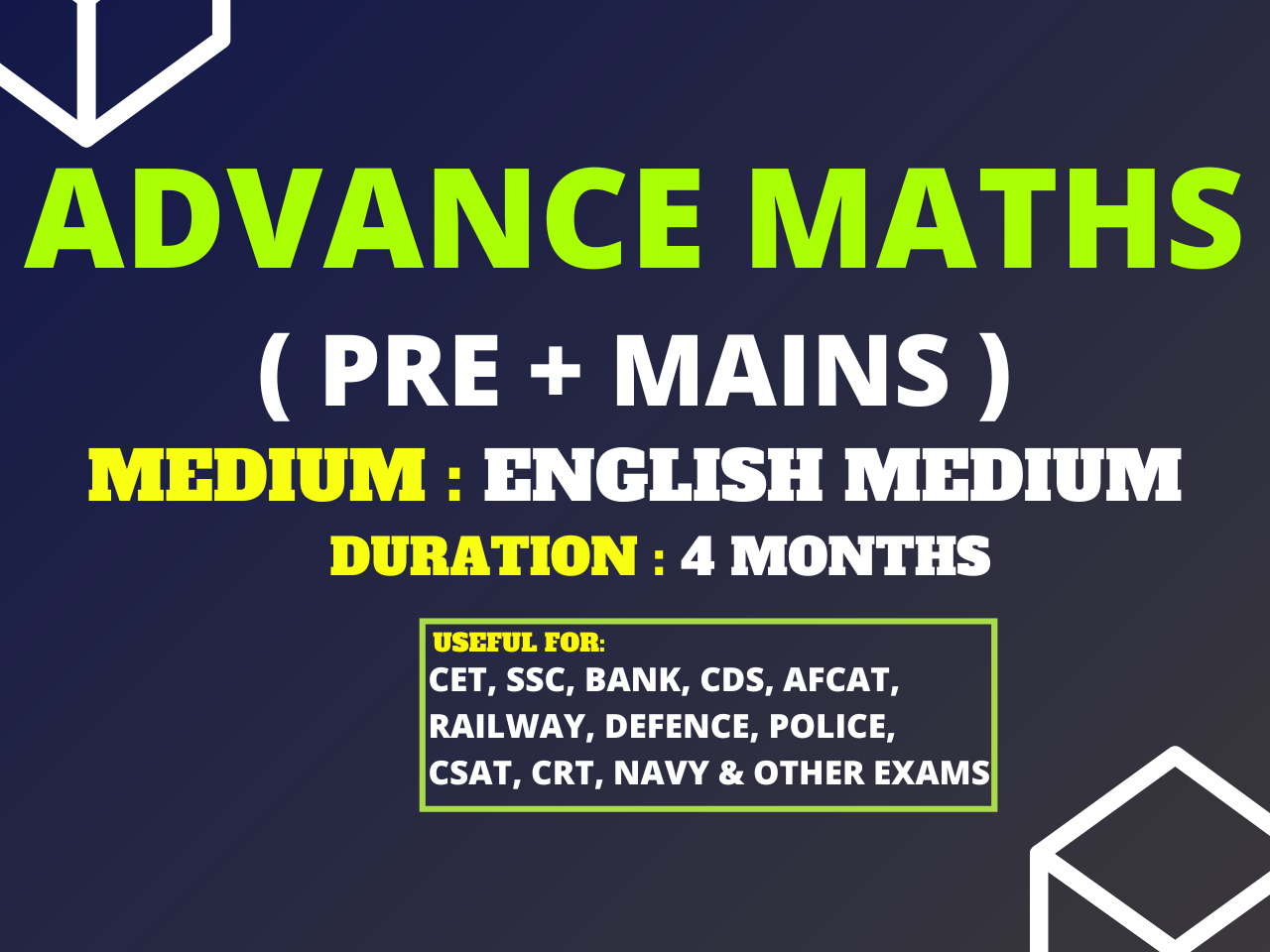 ADVANCE MATHS (PRE+MAINS) ENGLISH MEDIUM | BASIC TO ADVANCED LEVEL *