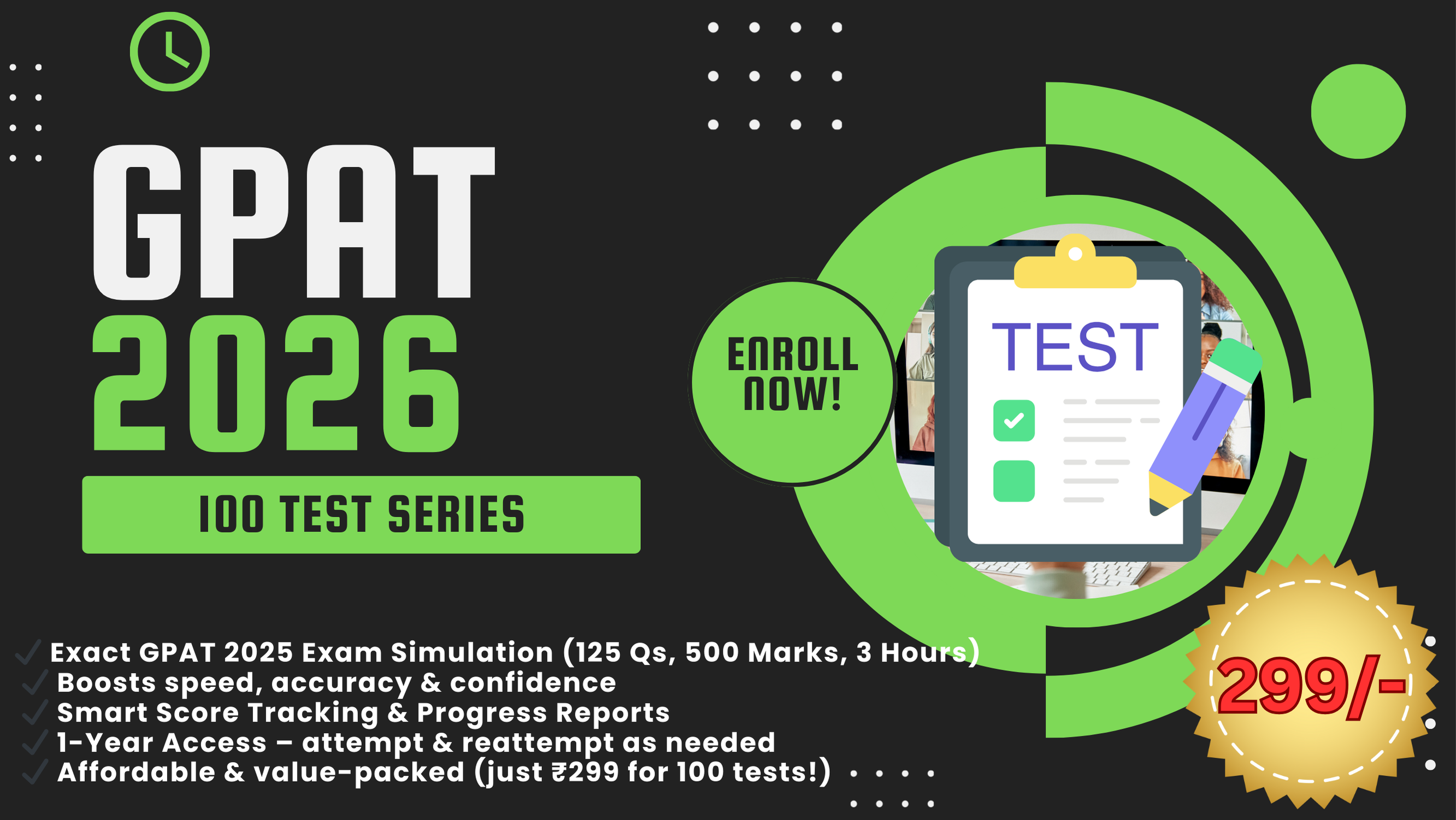 GPAT 100 Tests • 12,500 Questions • 1-Year Access • Just ₹299”