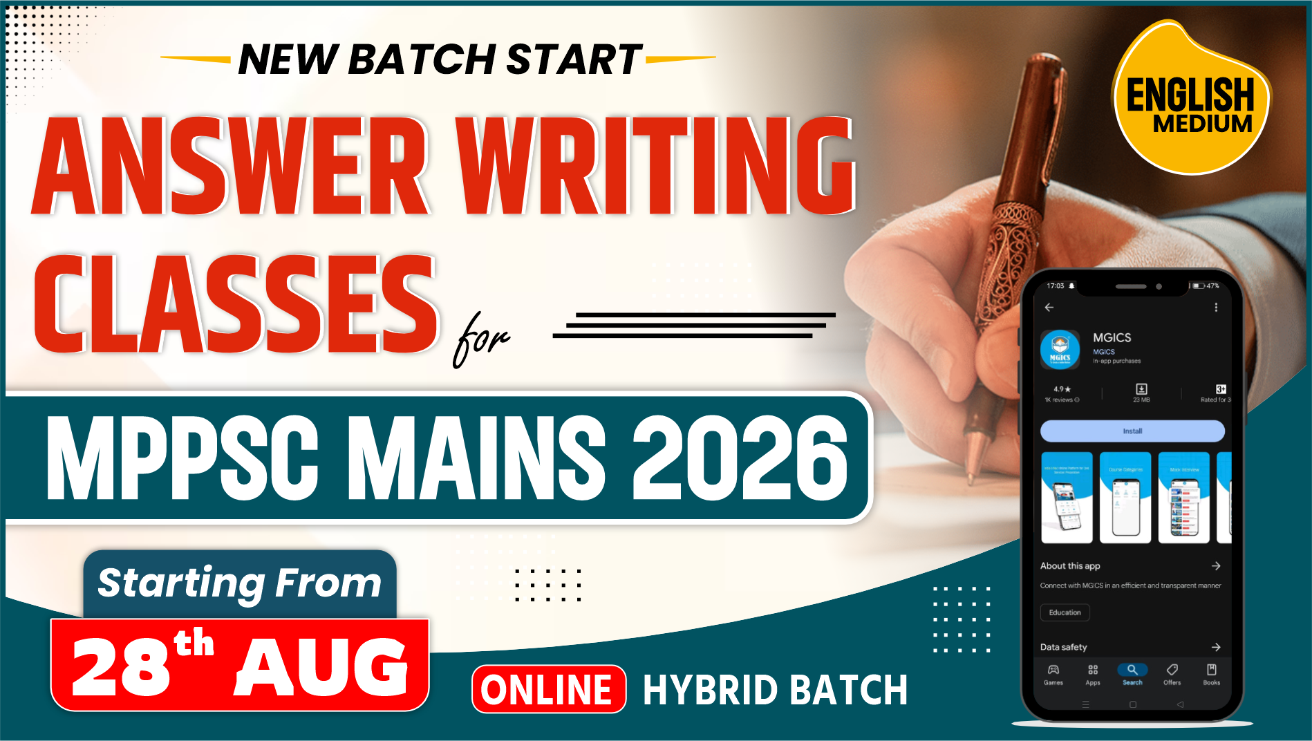 Answer writing Classes for MPPSC MAINS 28 August 2026 (English Medium) Live Session