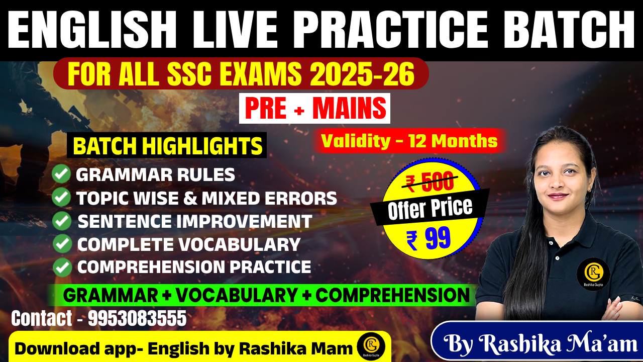 ENGLISH LIVE PRACTICE BATCH FOR ALL SSC EXAMS (2025-26)
