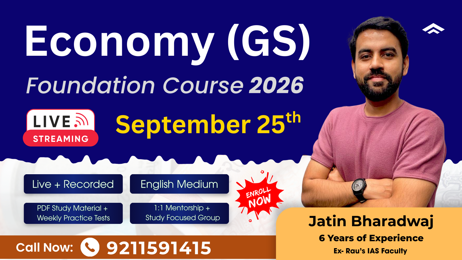 Economy (GS) Foundation Course + 1 : 1 Mentorship (For UPSC Prelims & Mains 2026)
