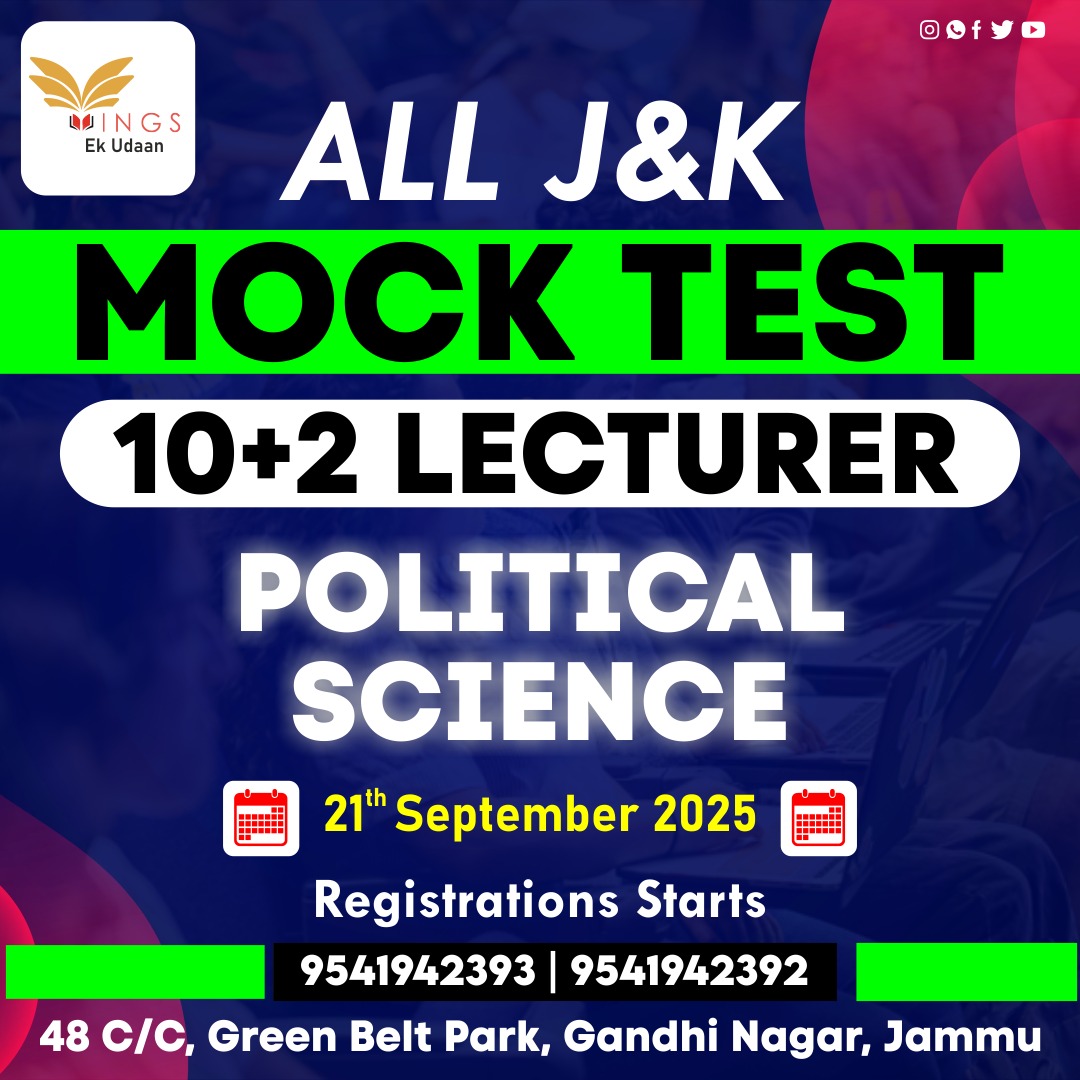 JKPSC 10+2 POLITICAL SCIENCE LECTURER J&K MOCK TEST 