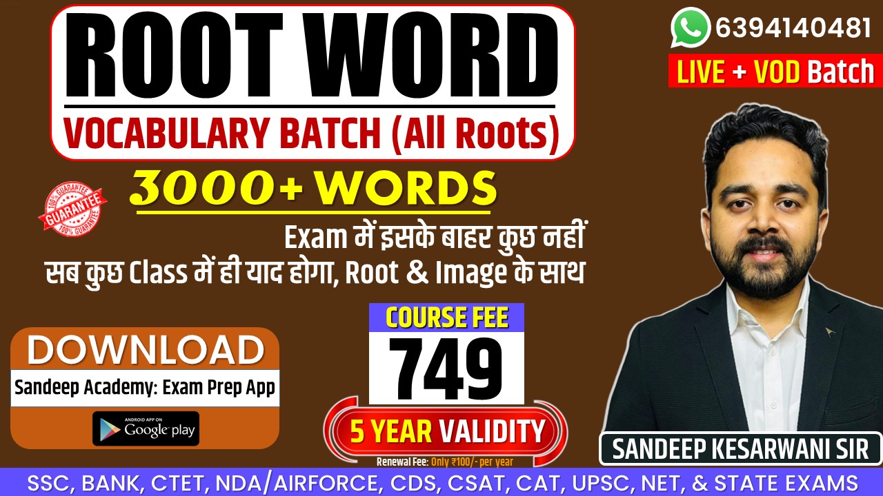 Root word vocabulary Batch for Competitive Exams || 3000 word series By Sandeep Sir || Learn every word in the class