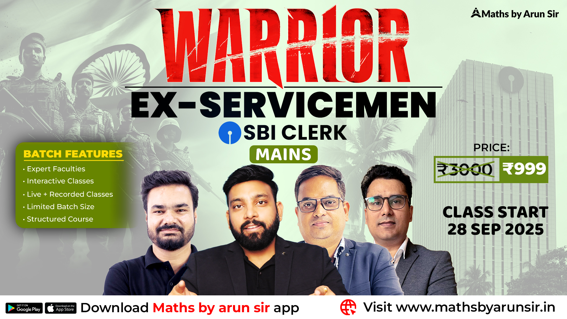 WARRIOR – Ex-Servicemen Special SBI Clerk Mains Batch 2025