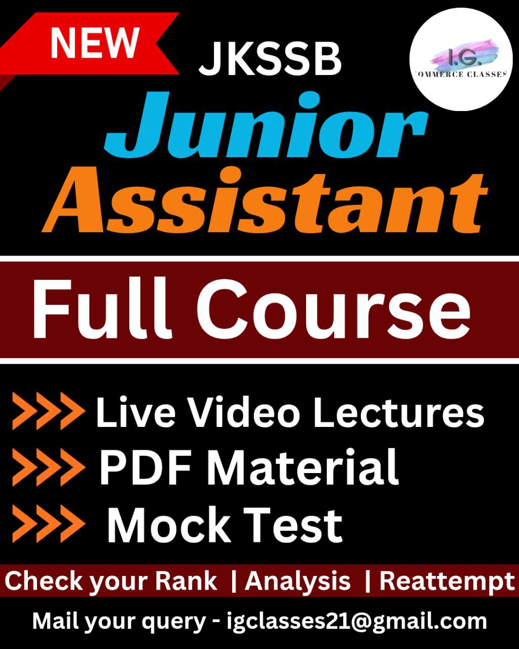 JUNIOR ASSISTANT 2025 (JKSSB)