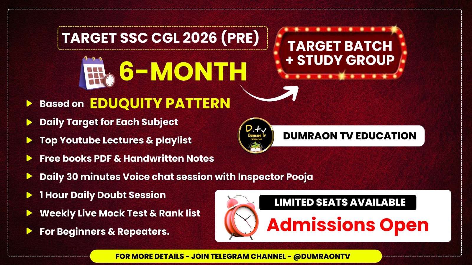 SSC CGL 2026 (PRE) || Daily Target Series || 180 Days Study Plan || Eduquity Pattern
