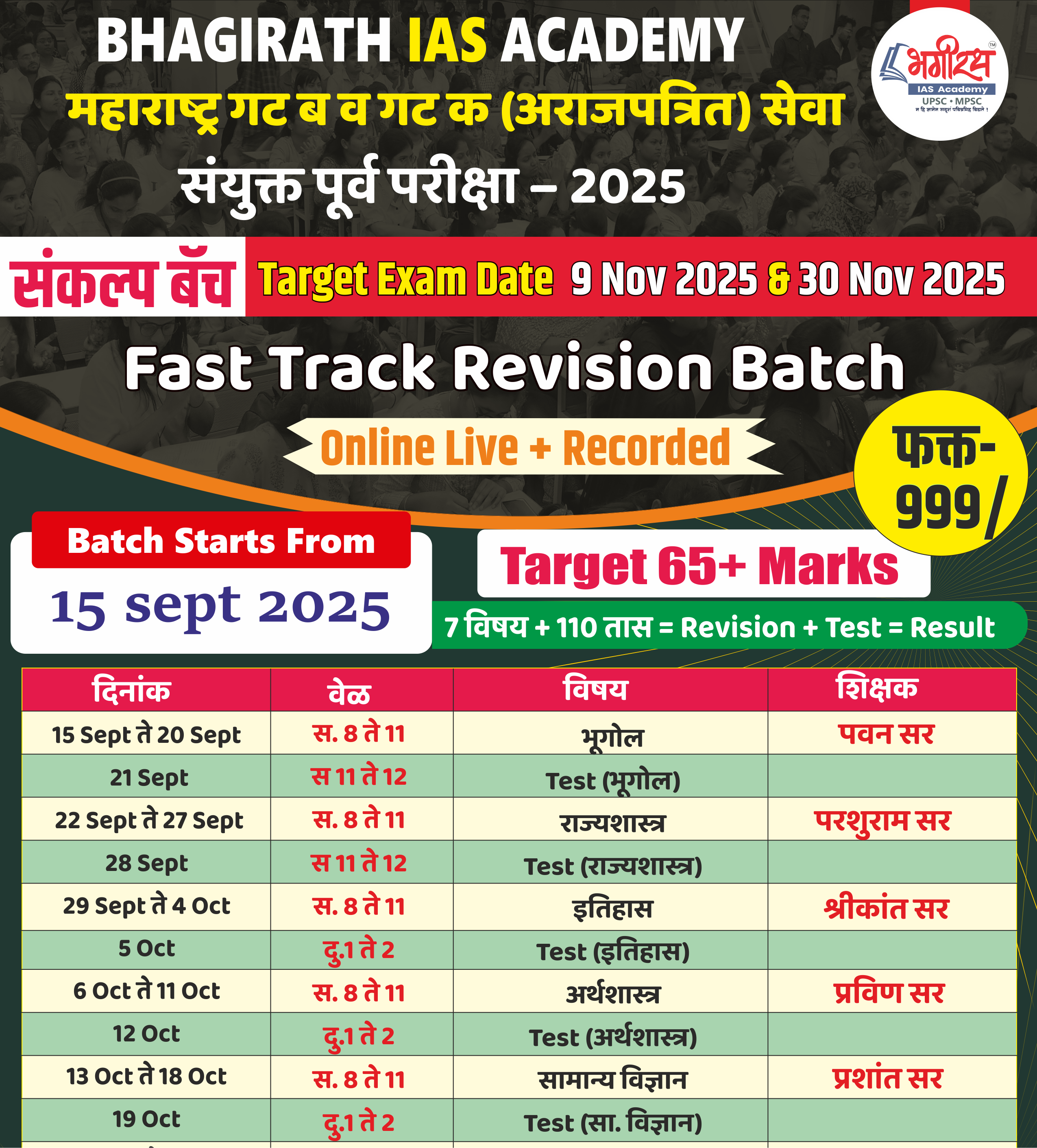 गट ब आणि क - संयुक्त पूर्व परीक्षा 2025 FAST TRACK BATCH