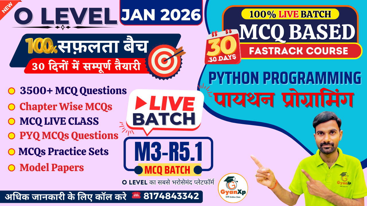 O Level Python Programming (M3-R5.1) MCQ Based Fastrack Course (JAN 2026)