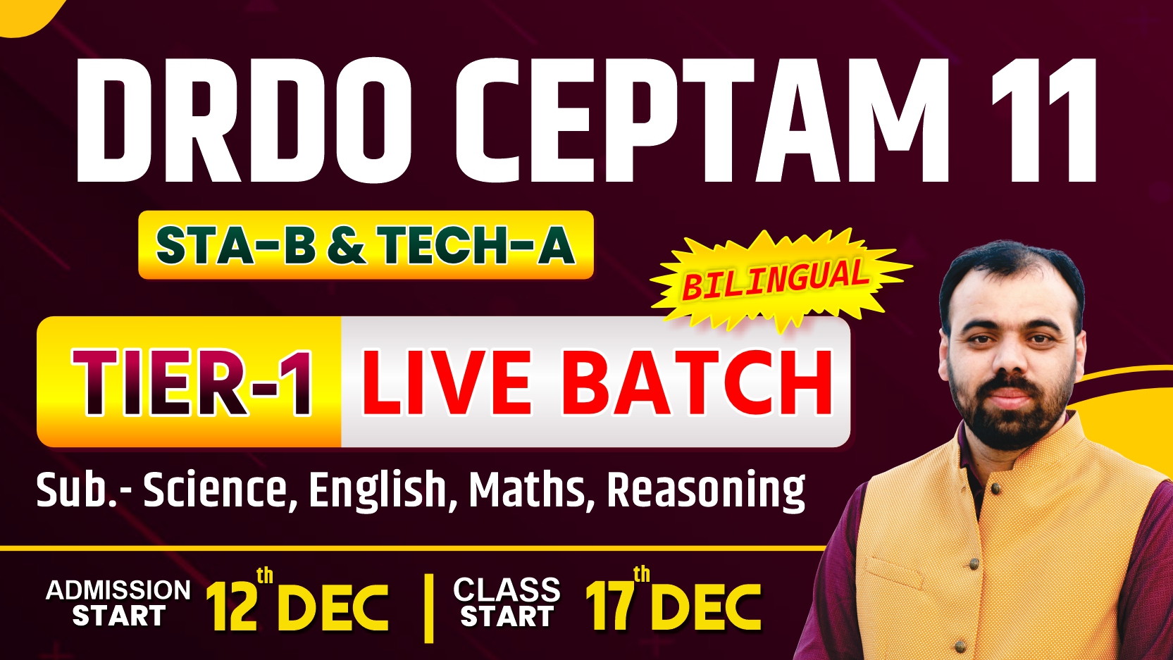 DRDO Ceptam 11 (Tier-1 Complete Live Batch) Course Code- 1894