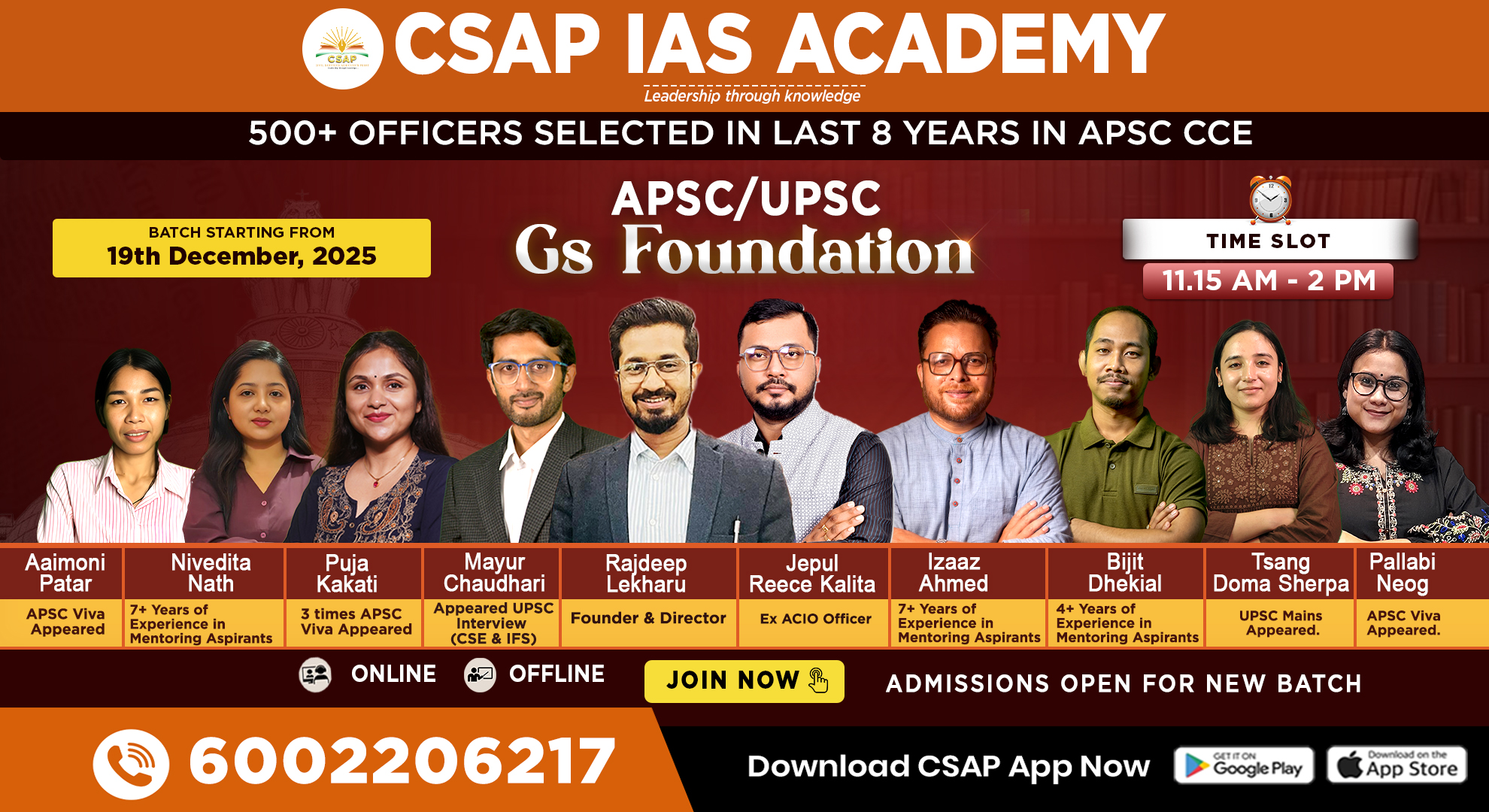 GS FOUNDATION APSC/UPSC OFFLINE COURSE 11 AM (2026)