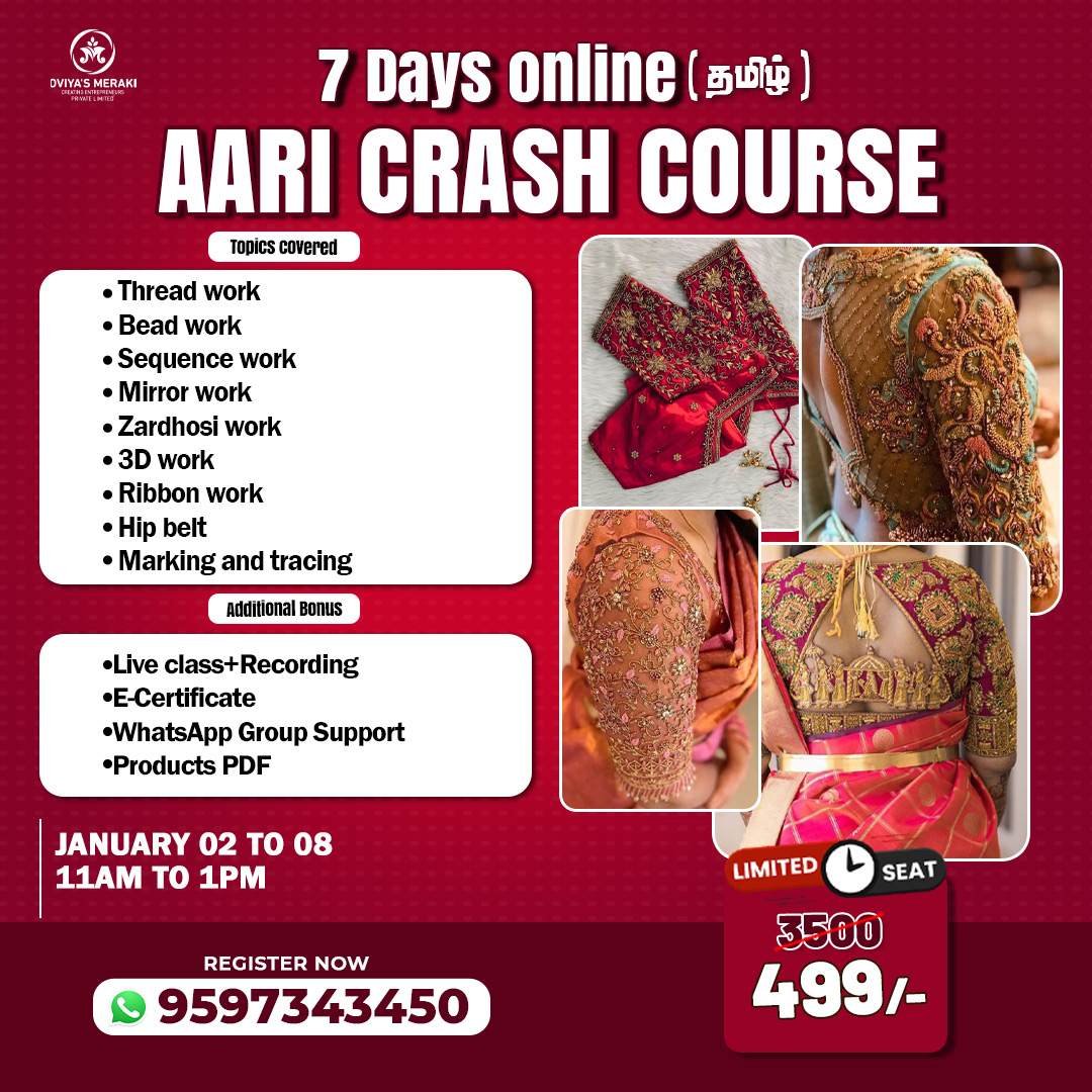 7 Days LIVE  Online Aari Crash Course