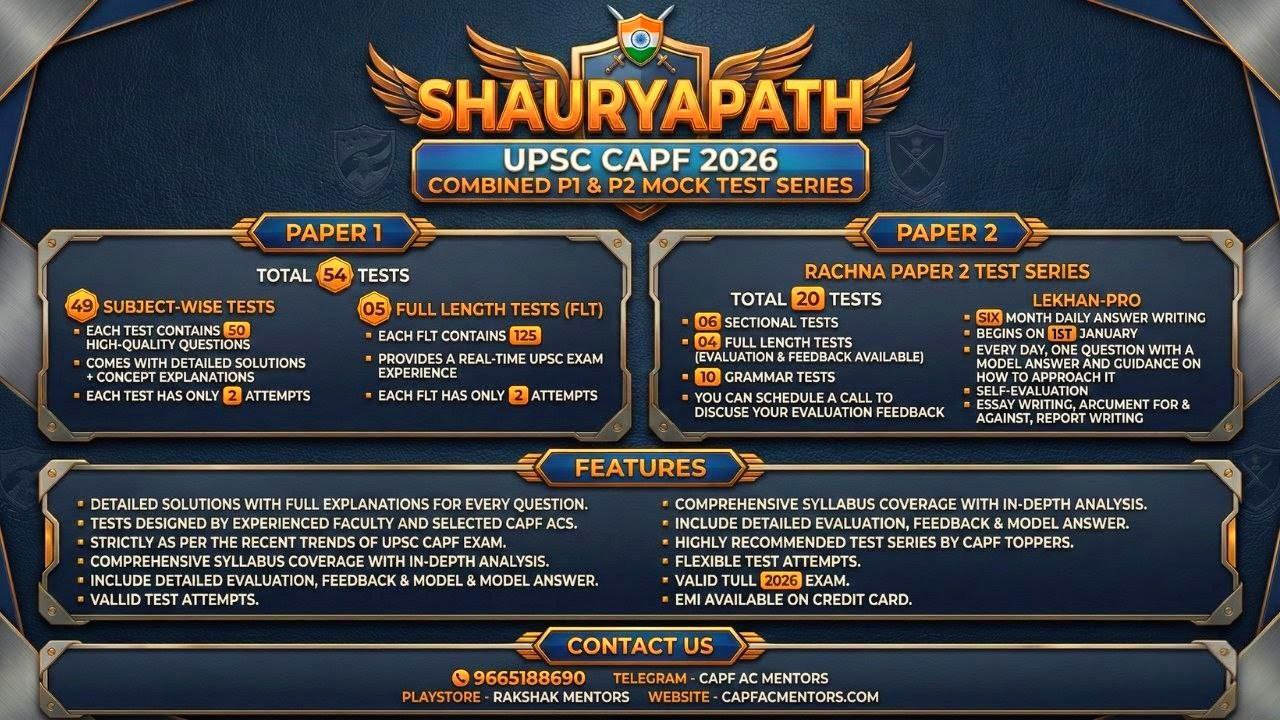 "SHAURYAPATH" CAPF AC 2026 P1 & P2 Test Series