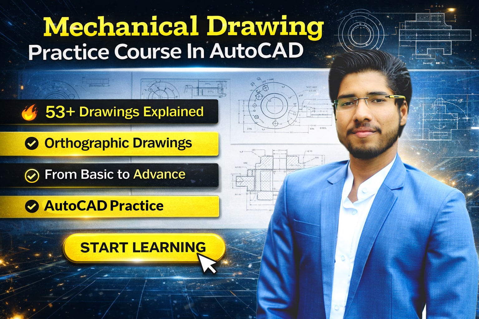 AutoCAD 53+ Drawing Practice Course