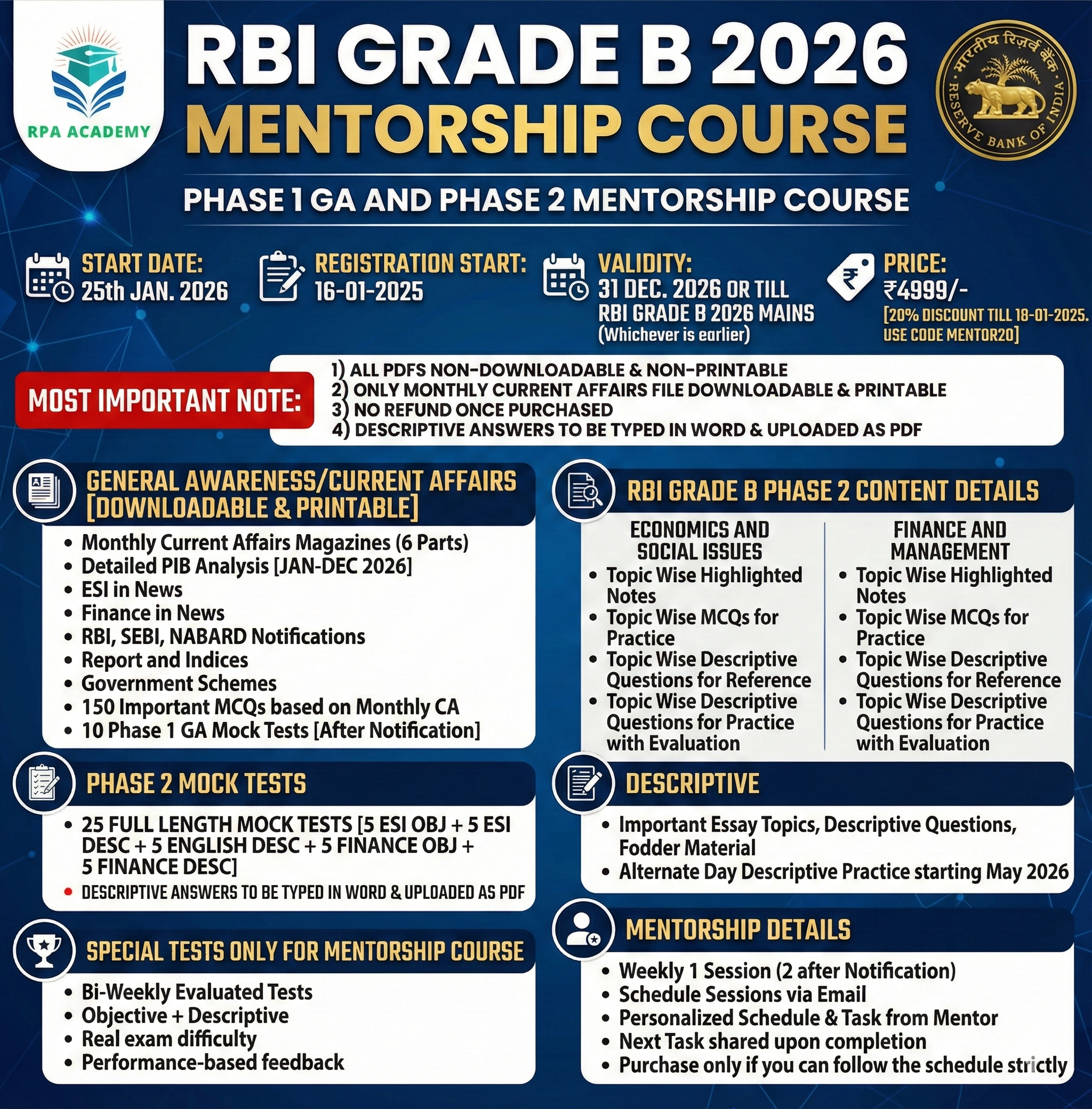          RBI GRADE B 2026 MENTORSHIP COURSE