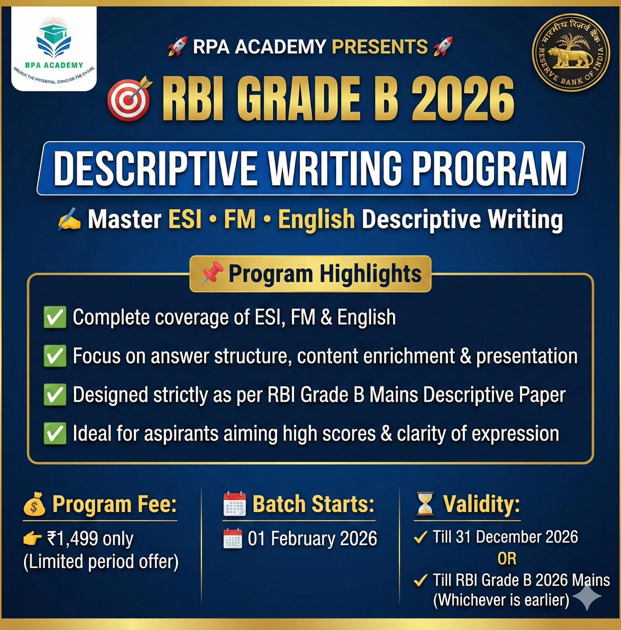 RBI GRADE B 2026 DESCRIPTIVE PROGRAM