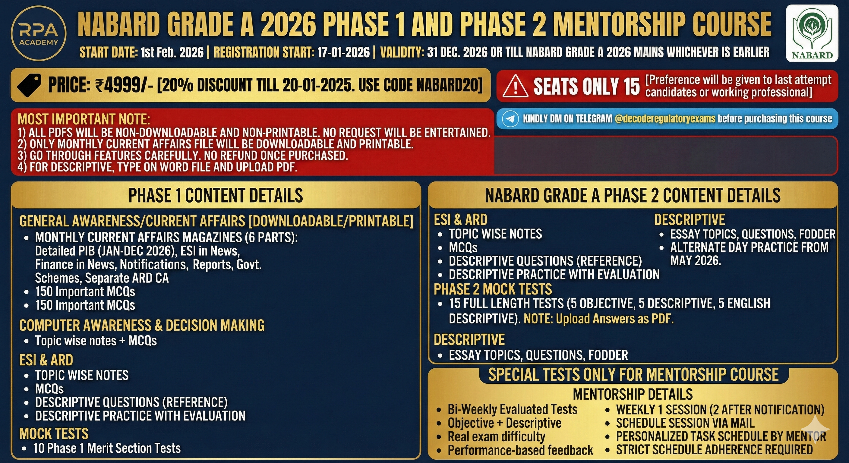 NABARD GRADE A 2026 MENTORSHIP COURSE