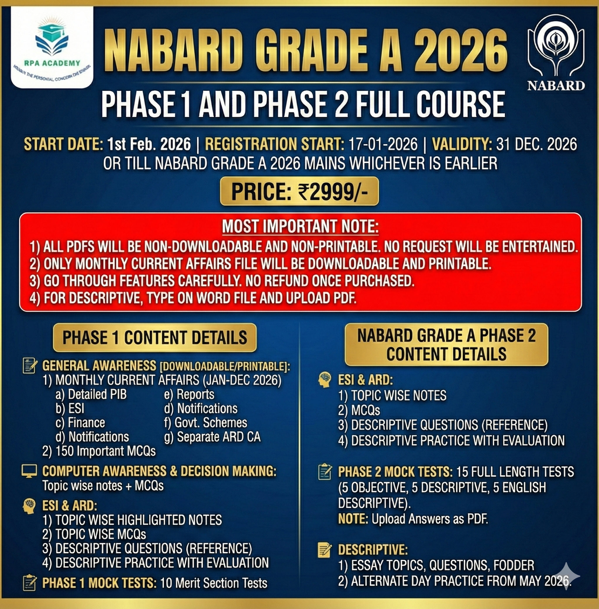 NABARD GRADE A 2026 PHASE 1 AND PHASE 2 COURSE