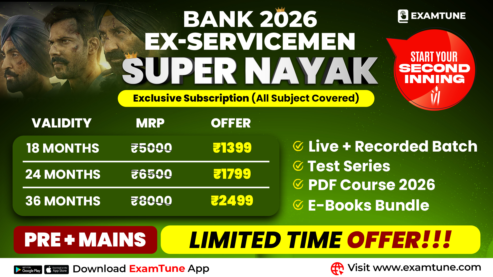 Bank Exam Preparation for Ex-Servicemen Super Nayak Complete Subscription (Pre + Mains) By ExamTune