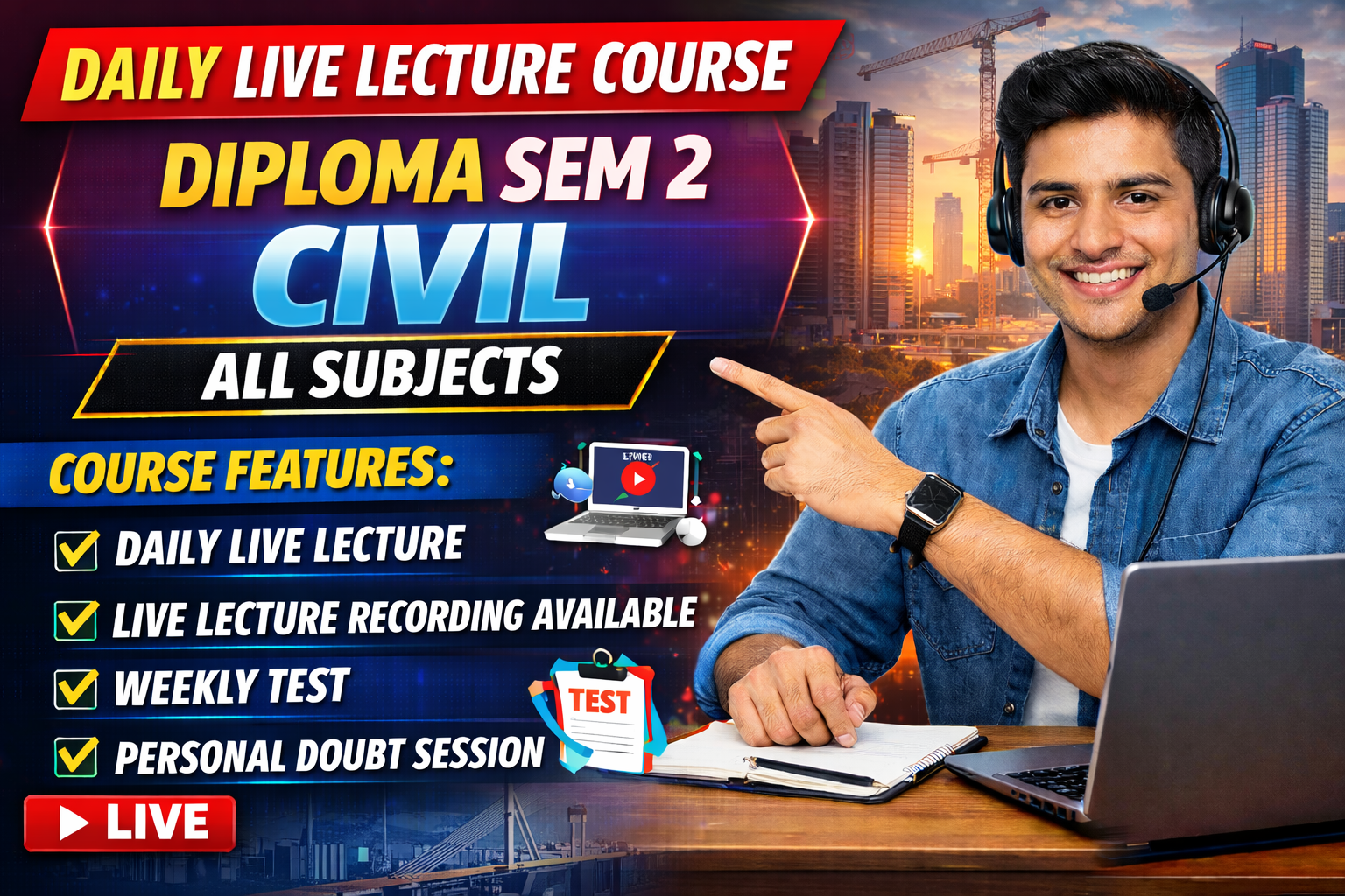 CIVIL SEM 2 DAILY LIVE LECTURE COURSE