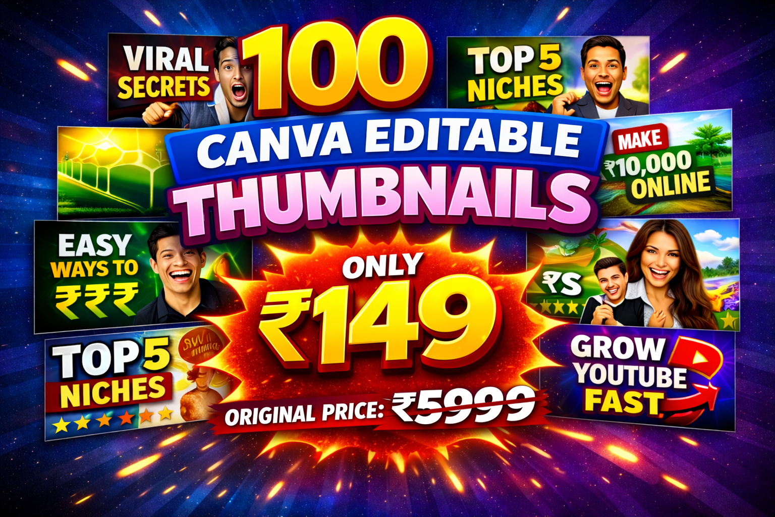 100 Educational Thumbnails ( Editable in Canva )