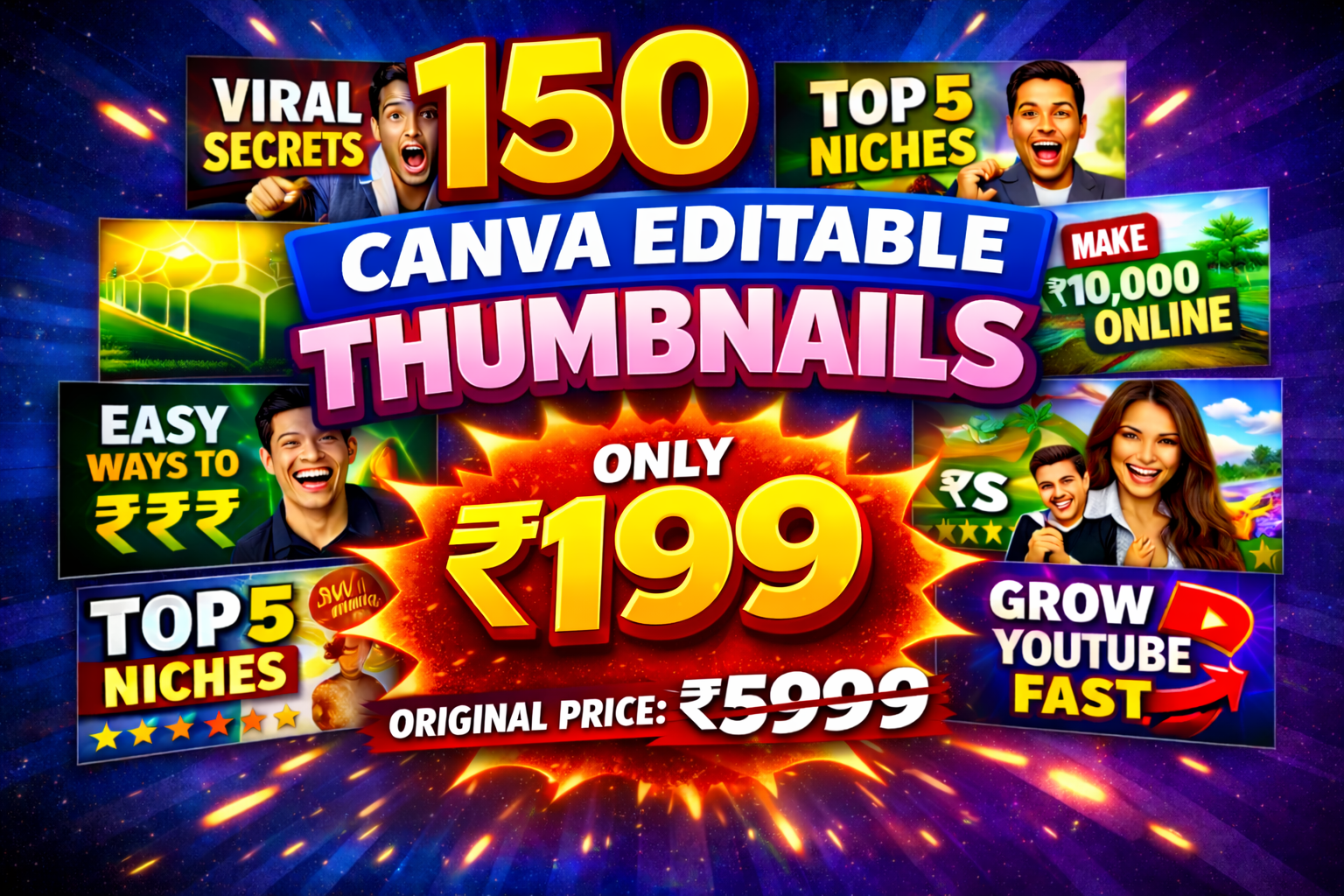 150 Educational Thumbnails ( Editable in Canva )