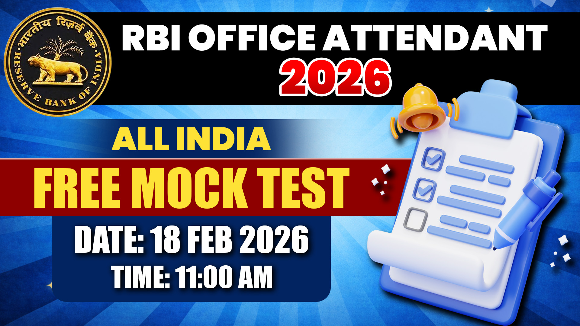 RBI Attendant 2026 All India Free Mock Test | 18 Feb | Real Exam Level Practice