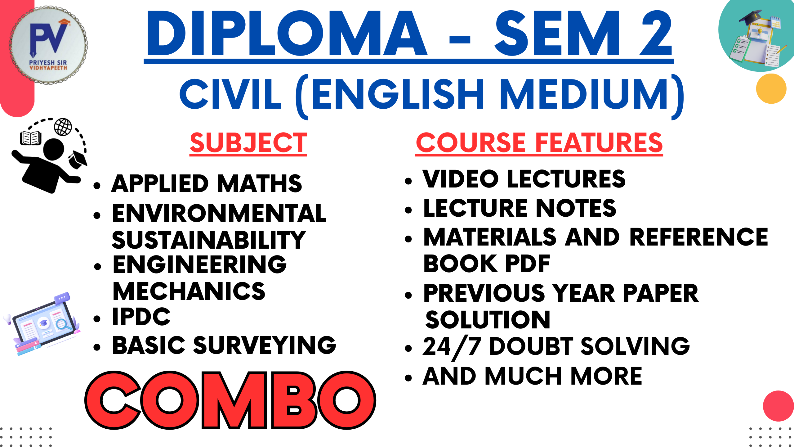 SEM 2 DIPLOMA CIVIL [ENGLISH MEDIUM] - 5 SUBJECTS - COMBO