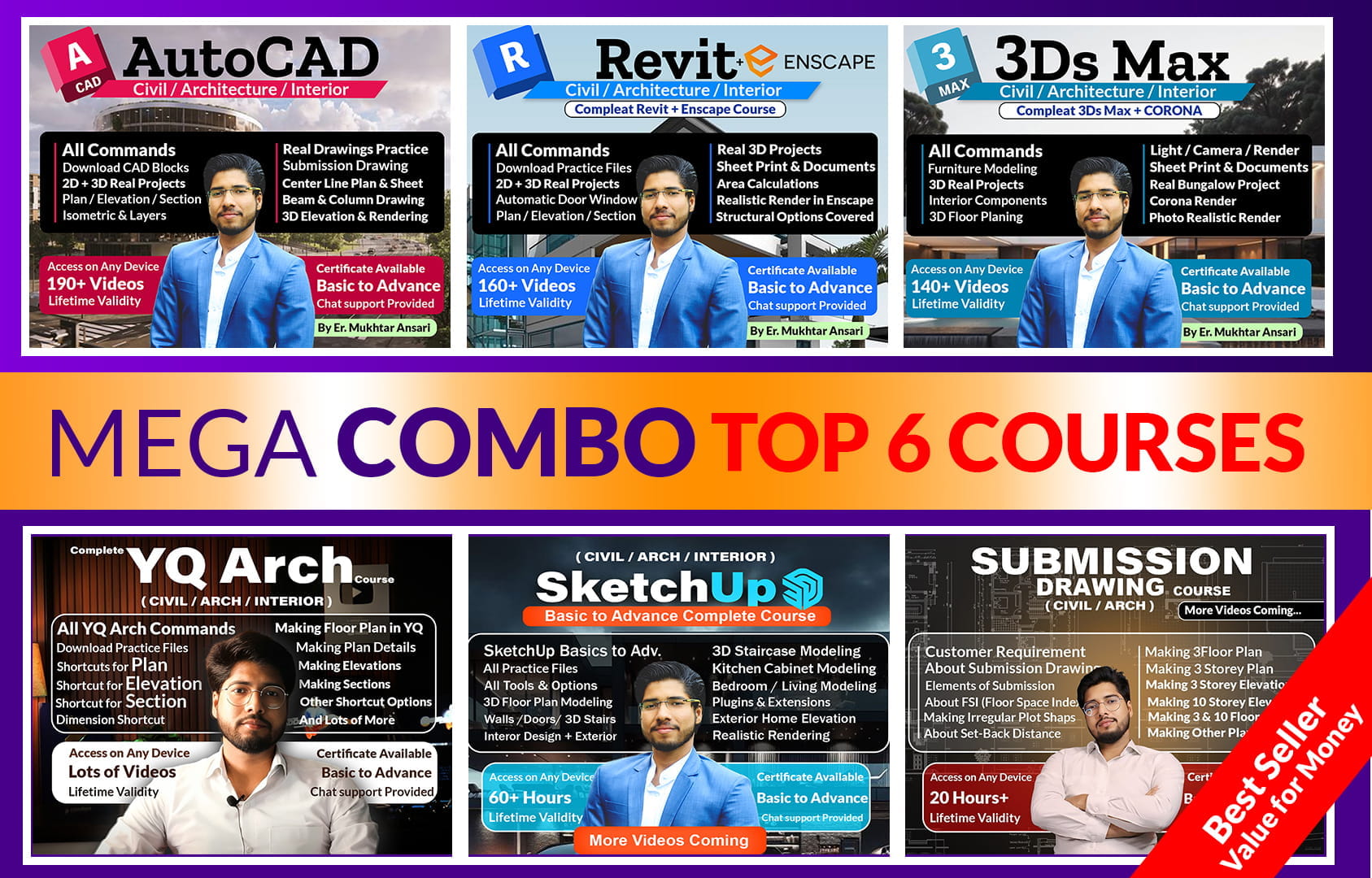 AutoCAD + Revit + 3ds Max + YQ Arch + SketchUp Pro + Submission Drawing ( Civil / Arch / Interior )