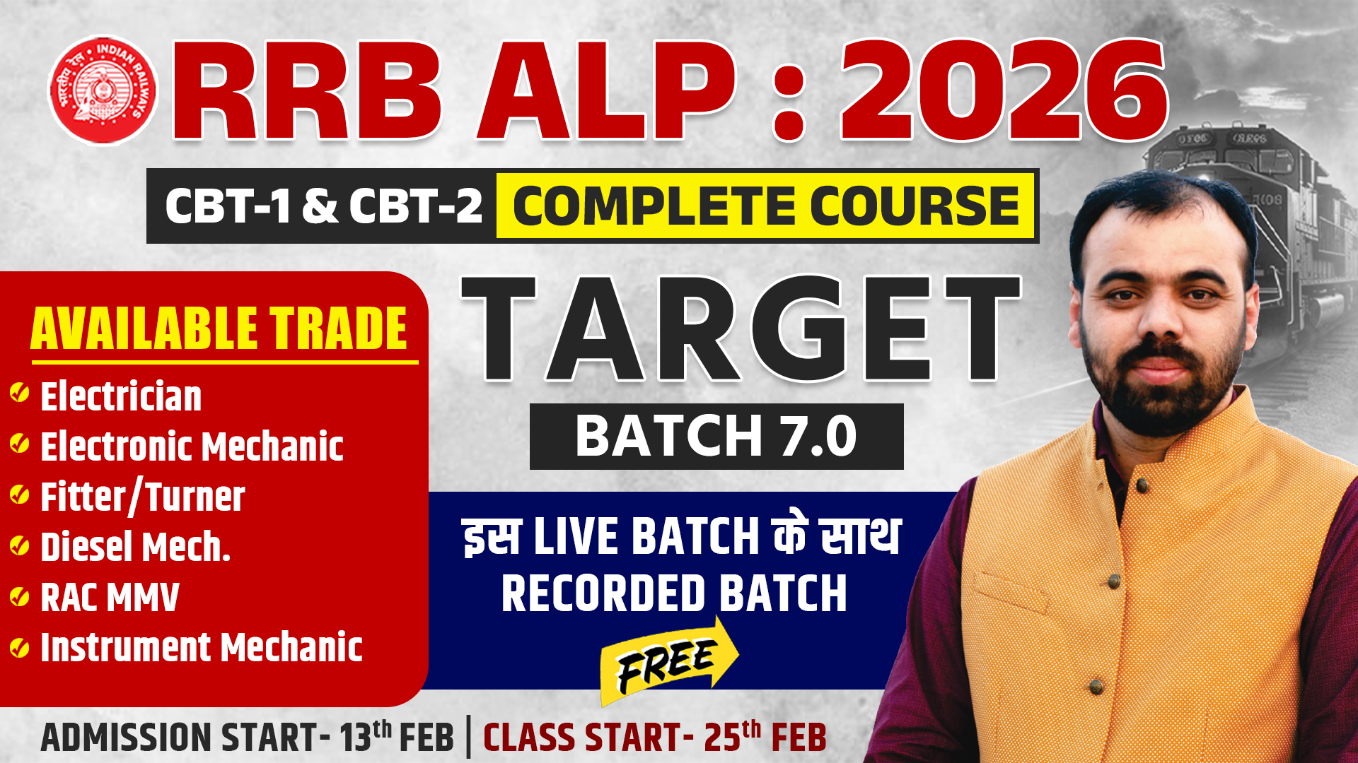 RRB ALP CBT-1 & 2 Target 7.0 Live Batch (Course Code- 1910)