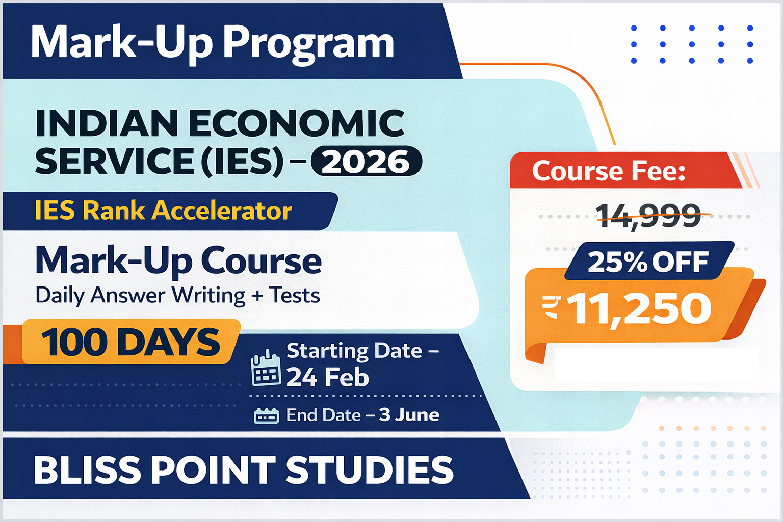 INDIAN ECONOMIC SERVICE (IES) Mark Up – Daily Answer Writing Program Including Test Series – Starting from 24 Feb 2026