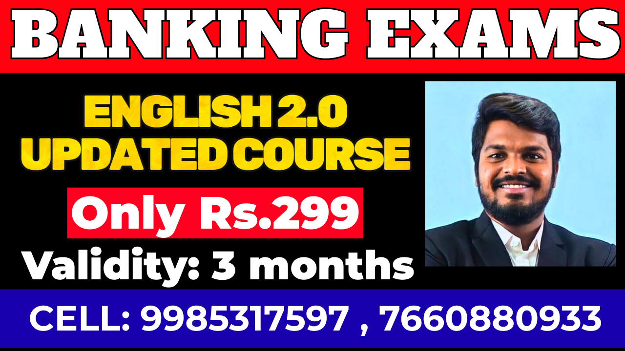 BANKING EXAMS ENGLISH UPDATED COURSE FOR(SBI/IBPS/RBI/LIC) 3 MONTHS VALIDITY