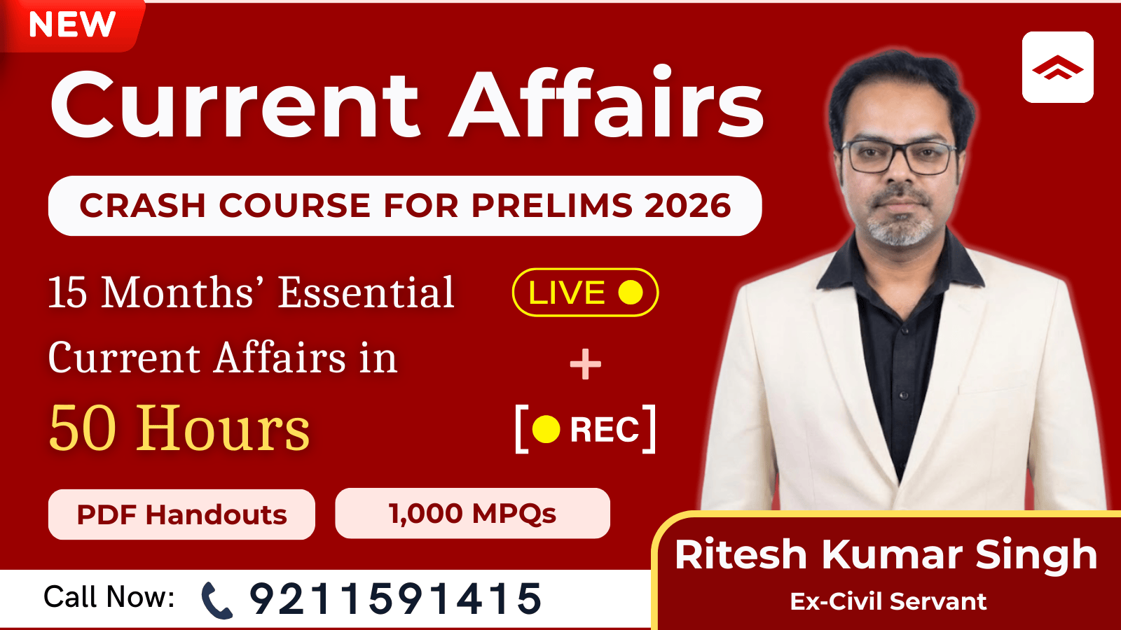 Current Affairs Crash Course for UPSC Prelims 2026 (Live + Recorded + 1,000 MPQs)
