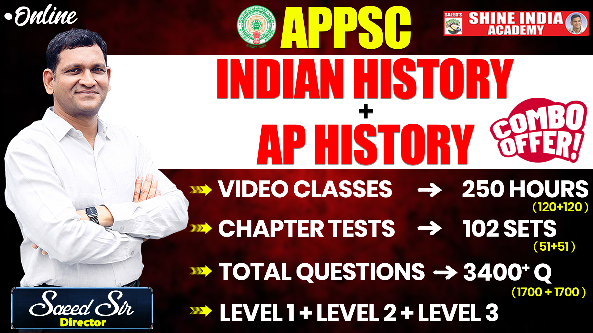INDIAN HISTORY AND AP HISTORY COMBO (CLASSES+TESET SERIES)