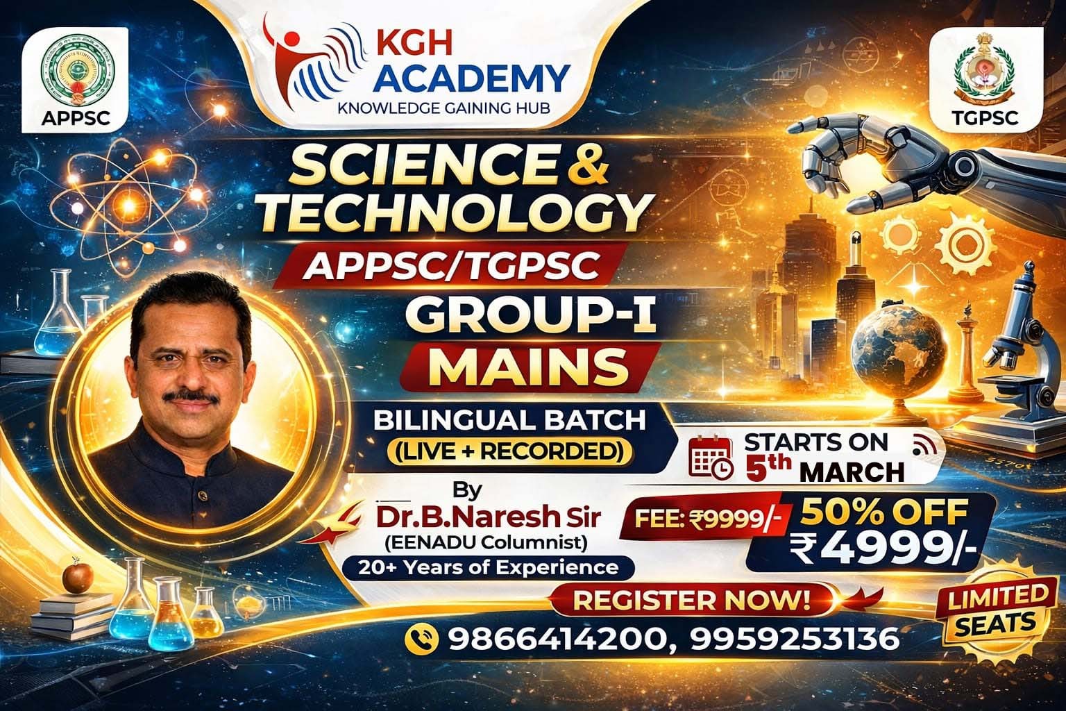 APPSC/TGPSC GROUP-I MAINS SCIENCE AND TECHNOLOGY(LIVE+RECORDED) BILINGUAL BATCH BY Dr.B.NARESH SIR