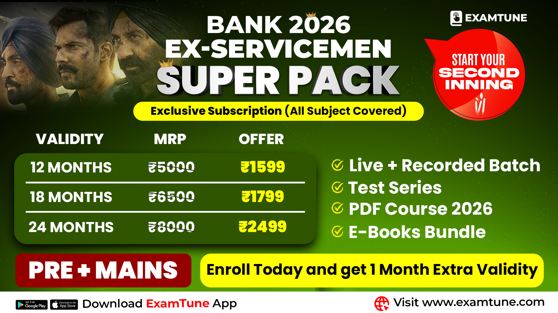 Bank Exam Preparation for Ex-Servicemen Super Pack Complete Subscription (Pre + Mains) By ExamTune