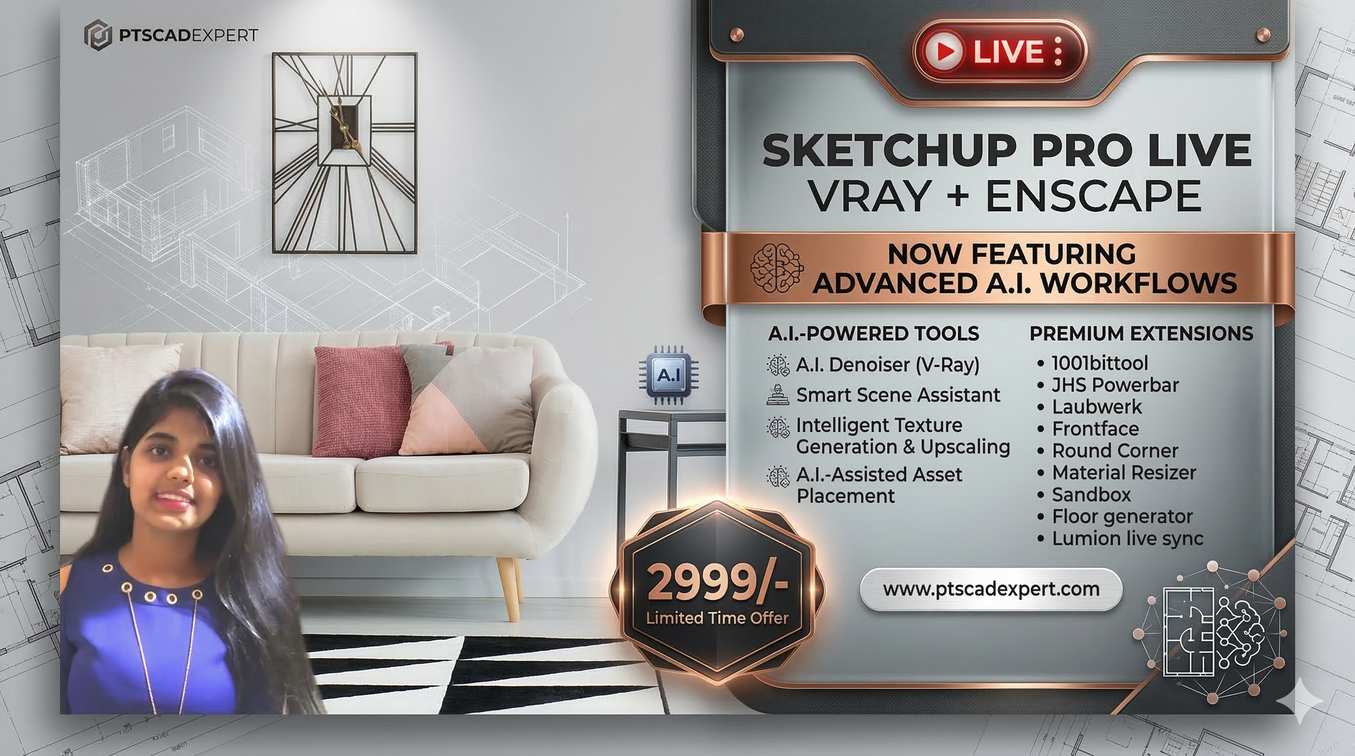 SketchUp Pro A.I LIVE Course with V-Ray Advance & Enscape