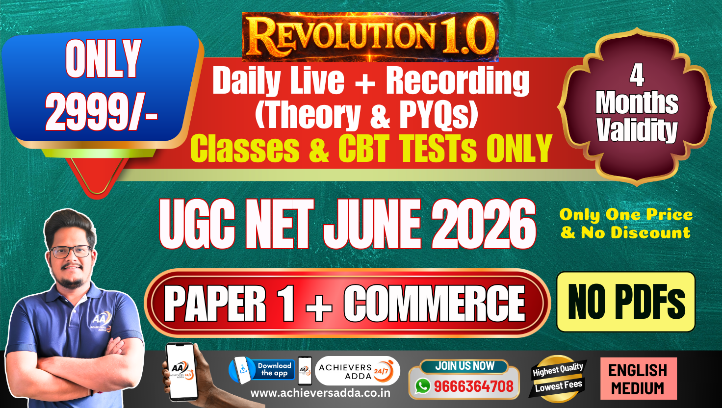 Revolution 1.0 (Paper 1 + Commerce) - Only Classes & Test Series - UGC NET June'26