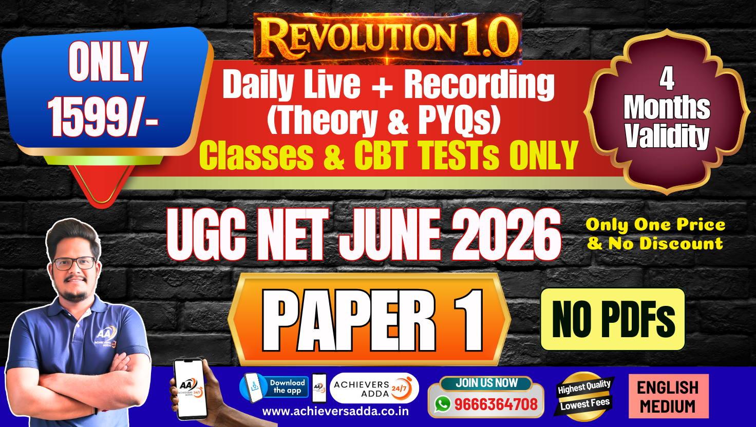 Revolution 1.0 (PAPER 1) - Only Classes & Test Series - UGC NET June'26