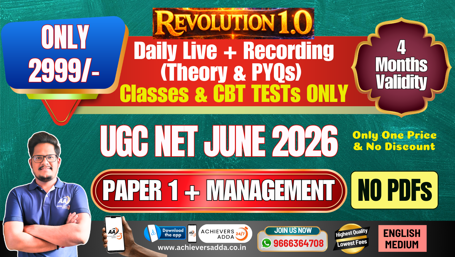 Revolution 1.0 (Paper 1 + Management) - Only Classes & Test Series - UGC NET June'26