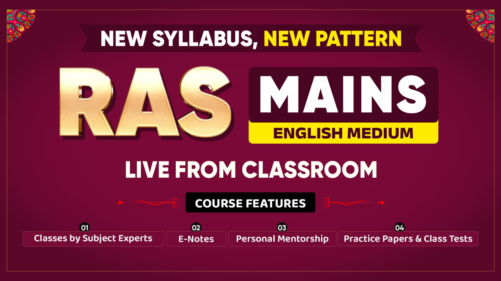 RAS Mains English Medium  (New Syllabus – New Pattern) March 26 