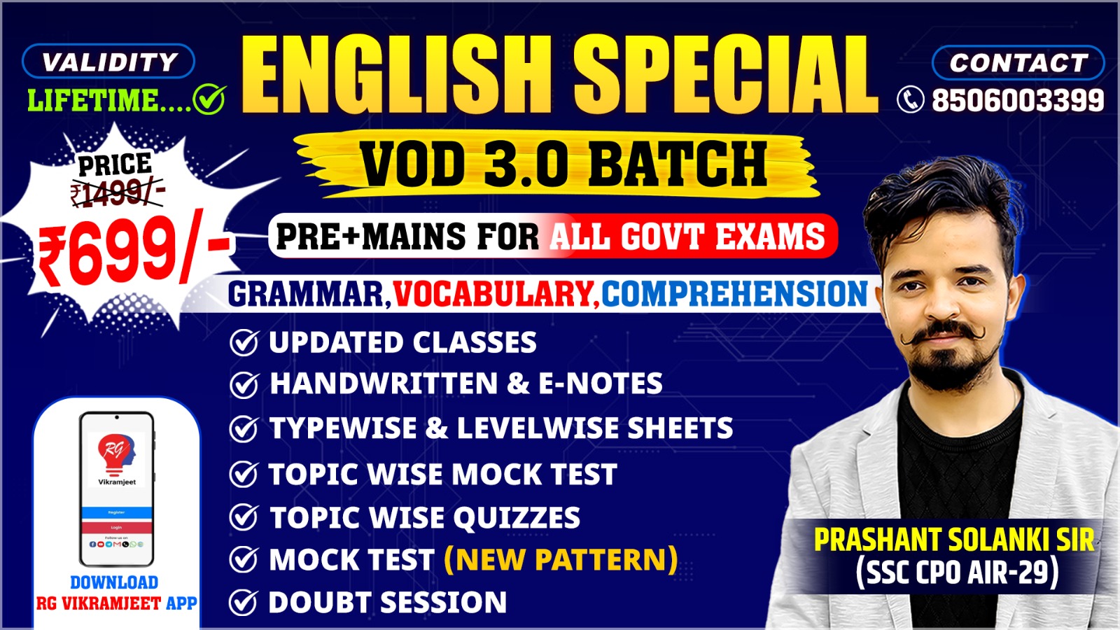 ENGLISH SPECIAL VOD 3.0  (RECORDED Batch) (Pre + Mains ) (Grammar + Vocabulary + Comprehension) for ALL EXAMS BY PRASHANT SIR
