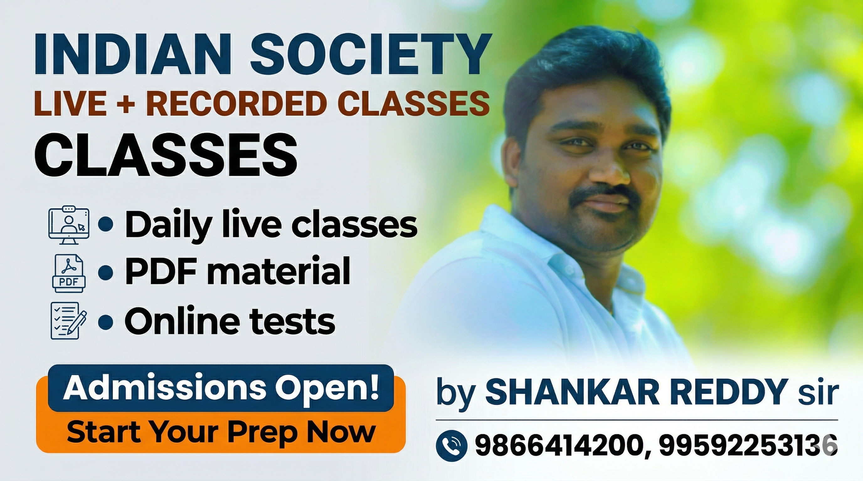 INDIAN SOCIETY LIVE+RECORDED CLASSES BY SHANKAR REDDY SIR