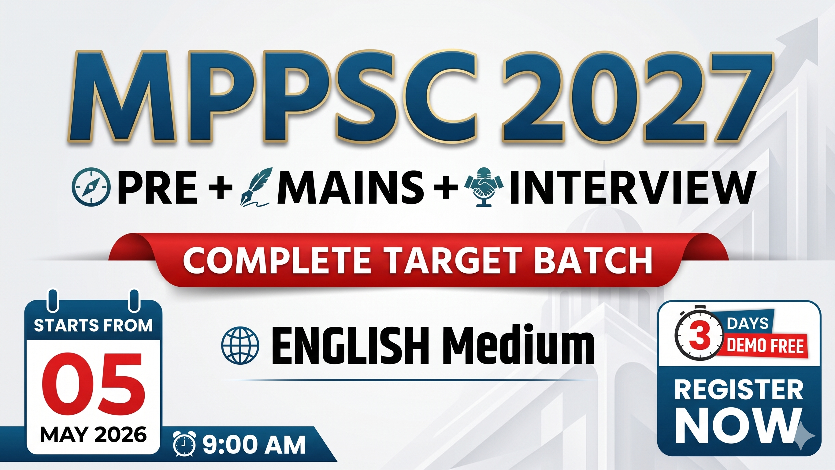 MPPSC 2027 OFFLINE English Medium Batch (Pre+Mains+Mentors)  5 May
