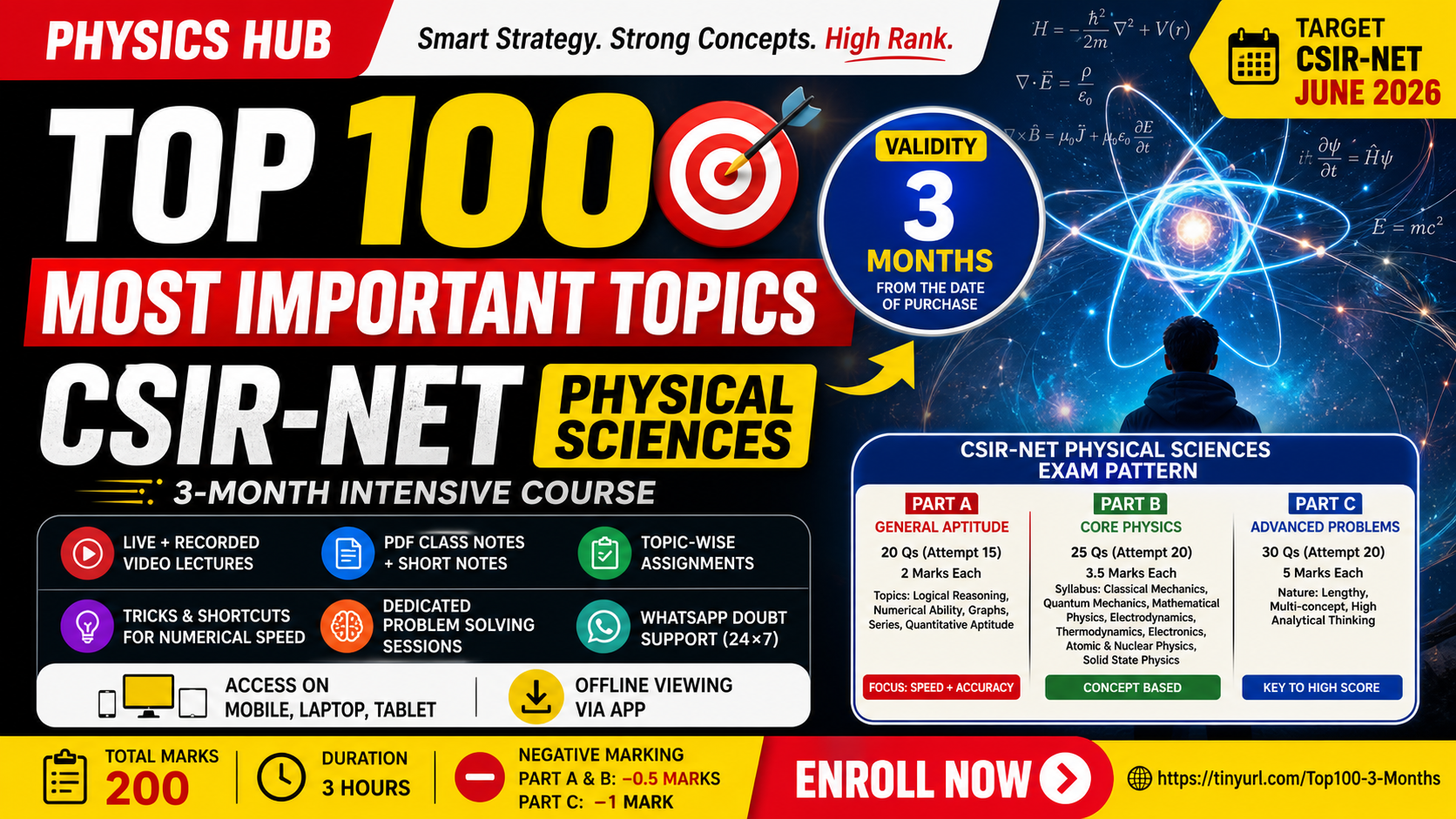 CSIR-NET June 2026 Physical Sciences (3-Month Crash Course) Course on Top 100 Most Important Topics